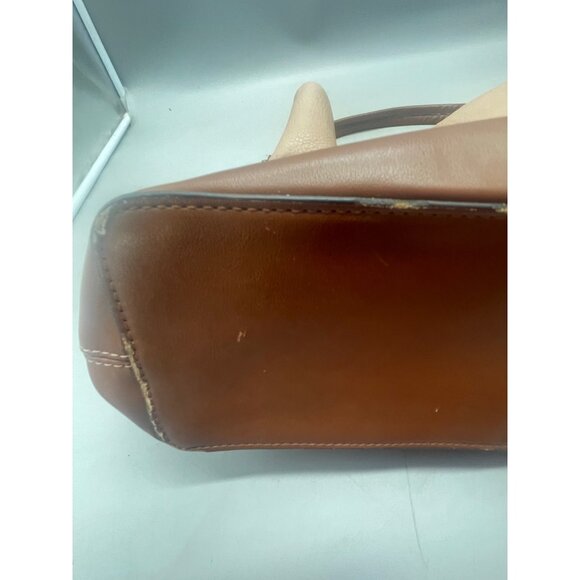 brown faux leather bag snap close strap 2 large inner pouches READ - Picture 3 of 10